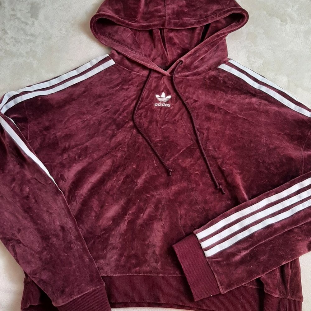 ADIDAS velour cropped burgundy hoodie